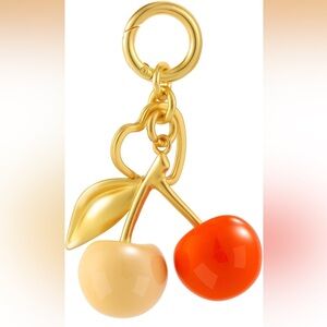 Bag Charm Keychain Purse Gold and Orange Cherry